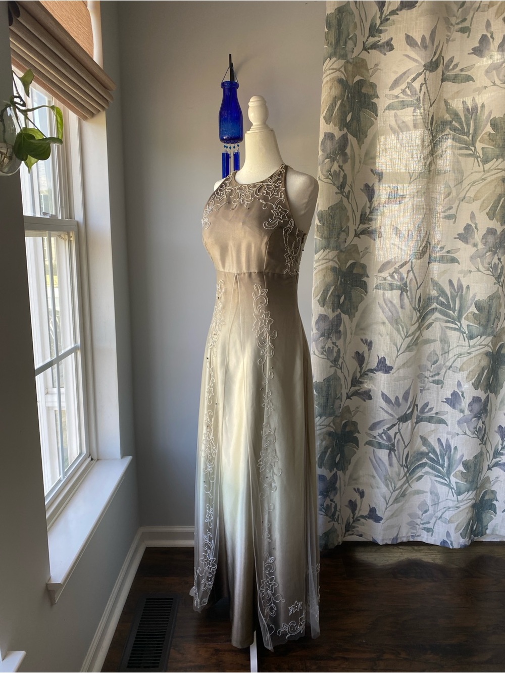 Vintage 90s Cache Ombré Floral Beaded  Whimsigoth Maxi Dress Y2K Prom Gown 8 - Picture 2 of 12